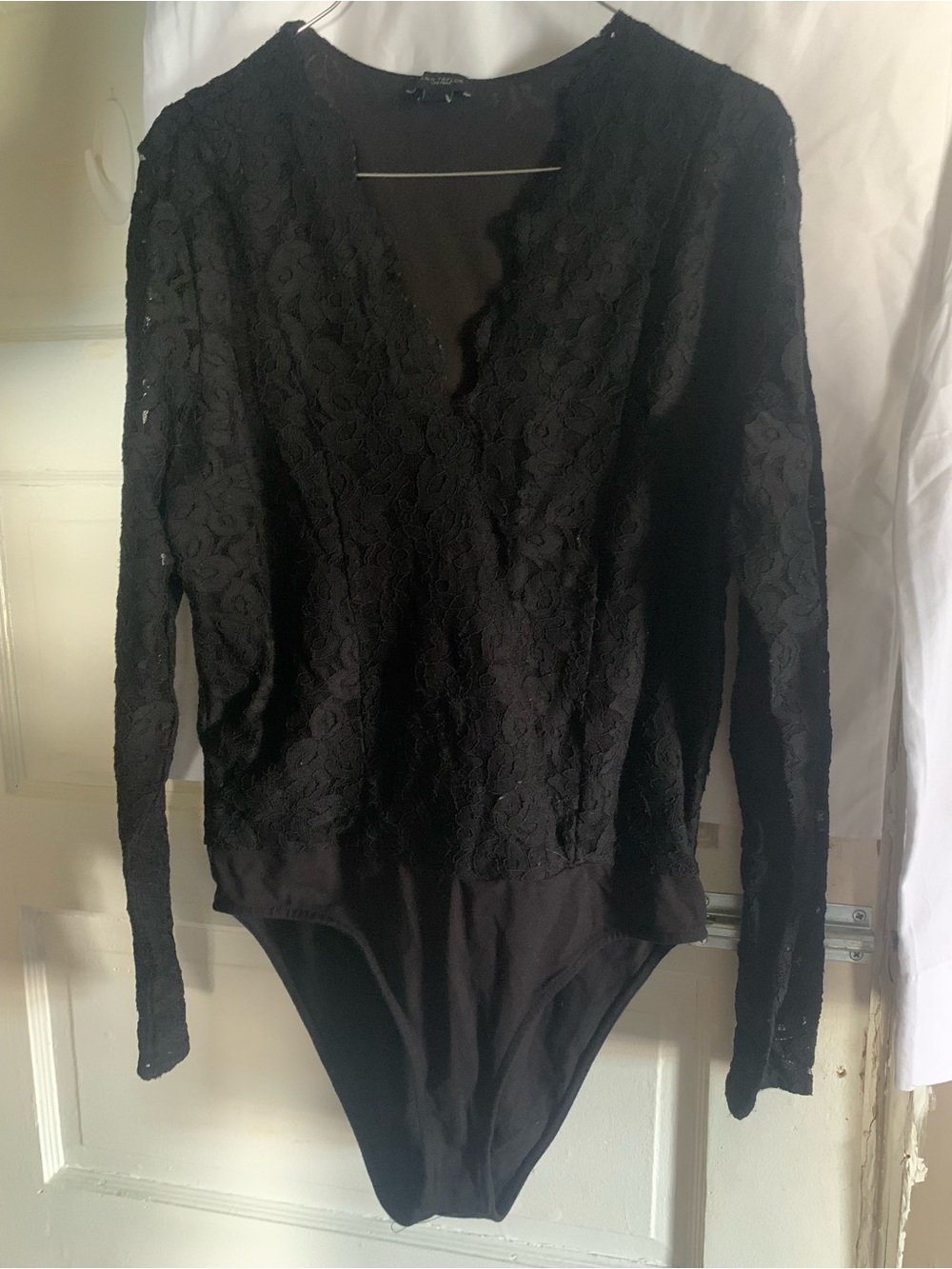 Ann Taylor Factory Black Lace Long Sleeve Bodysuit Chemise
